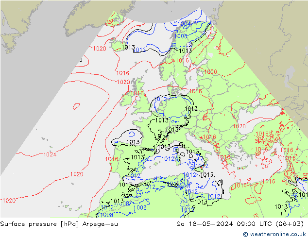 地面气压 Arpege-eu 星期六 18.05.2024 09 UTC