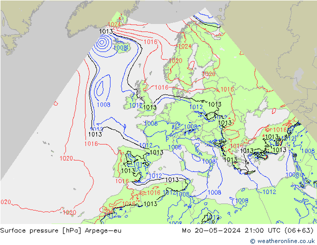 pressão do solo Arpege-eu Seg 20.05.2024 21 UTC