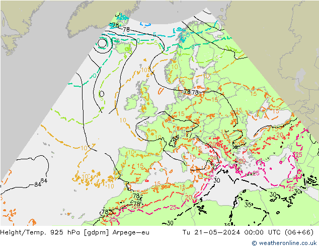 Hoogte/Temp. 925 hPa Arpege-eu di 21.05.2024 00 UTC