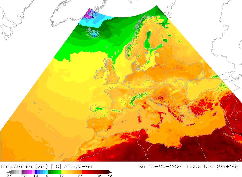 Temperatura (2m) Arpege-eu sáb 18.05.2024 12 UTC