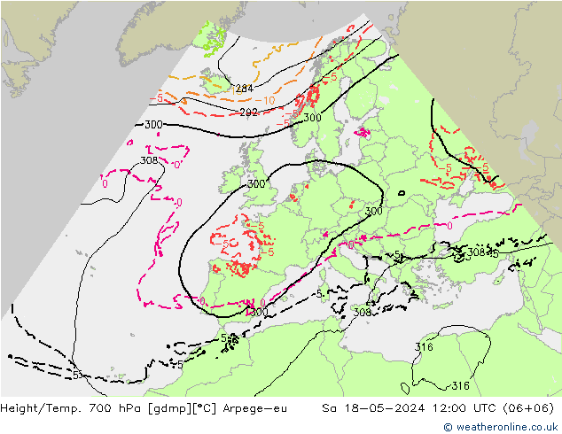 Hoogte/Temp. 700 hPa Arpege-eu za 18.05.2024 12 UTC
