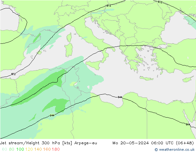 Jet stream/Height 300 hPa Arpege-eu Mo 20.05.2024 06 UTC