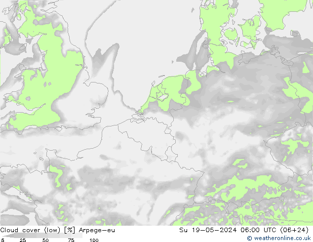 Bewolking (Laag) Arpege-eu zo 19.05.2024 06 UTC