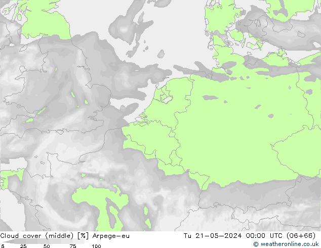 Wolken (mittel) Arpege-eu Di 21.05.2024 00 UTC
