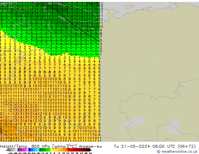 Géop./Temp. 850 hPa Arpege-eu mar 21.05.2024 06 UTC