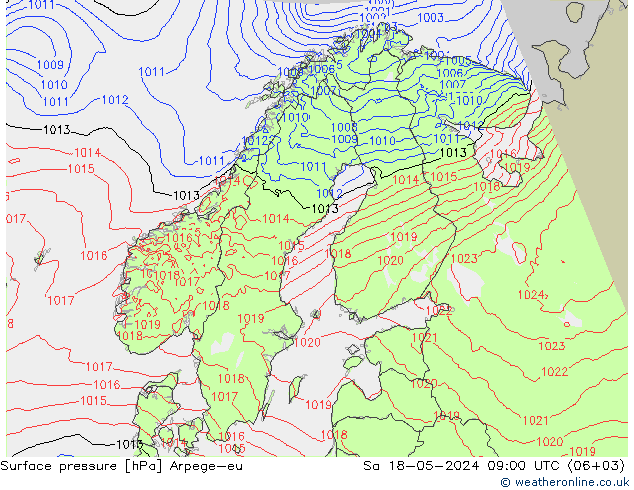 Presión superficial Arpege-eu sáb 18.05.2024 09 UTC