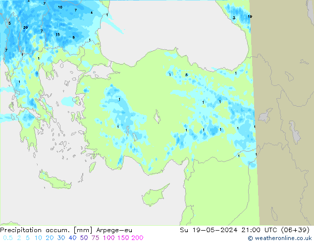 Precipitation accum. Arpege-eu Dom 19.05.2024 21 UTC