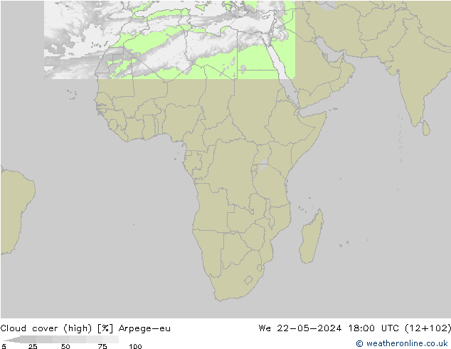 Nuages (élevé) Arpege-eu mer 22.05.2024 18 UTC