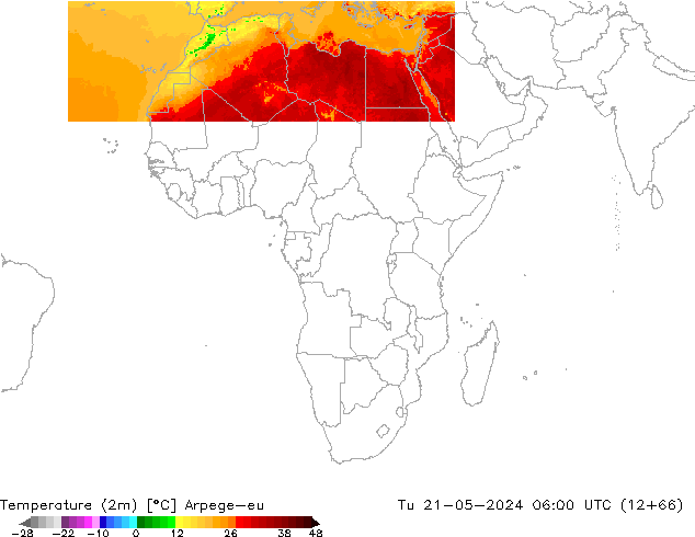 température (2m) Arpege-eu mar 21.05.2024 06 UTC
