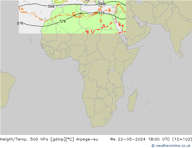 Hoogte/Temp. 500 hPa Arpege-eu wo 22.05.2024 18 UTC