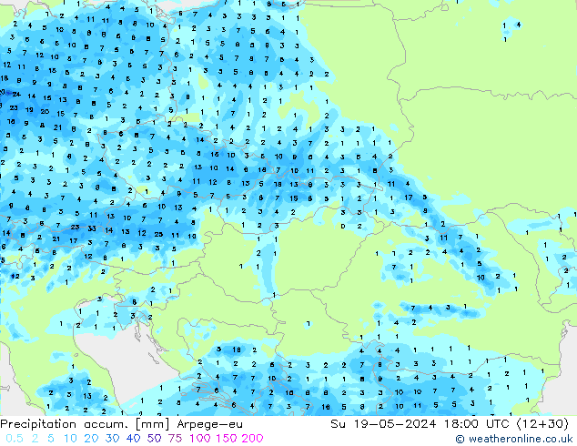 Precipitation accum. Arpege-eu Dom 19.05.2024 18 UTC