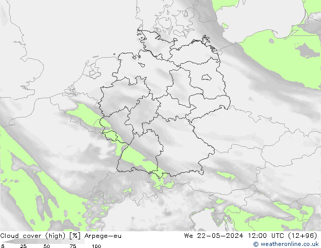zachmurzenie (wysokie) Arpege-eu śro. 22.05.2024 12 UTC