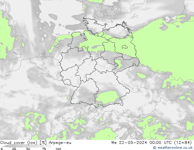 Cloud cover (low) Arpege-eu We 22.05.2024 00 UTC