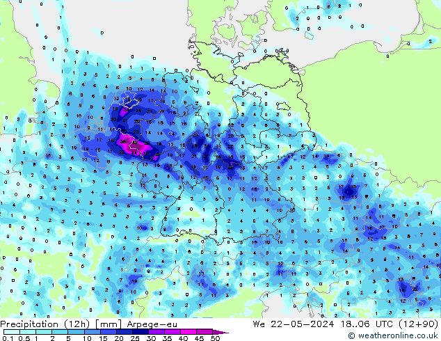 Precipitation (12h) Arpege-eu We 22.05.2024 06 UTC