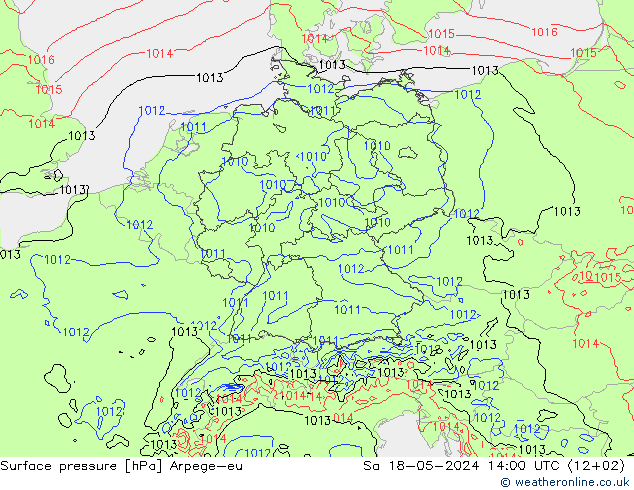 Presión superficial Arpege-eu sáb 18.05.2024 14 UTC