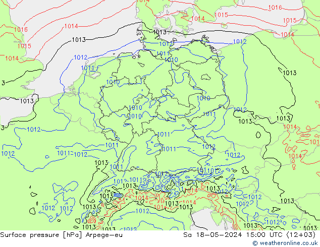 Presión superficial Arpege-eu sáb 18.05.2024 15 UTC