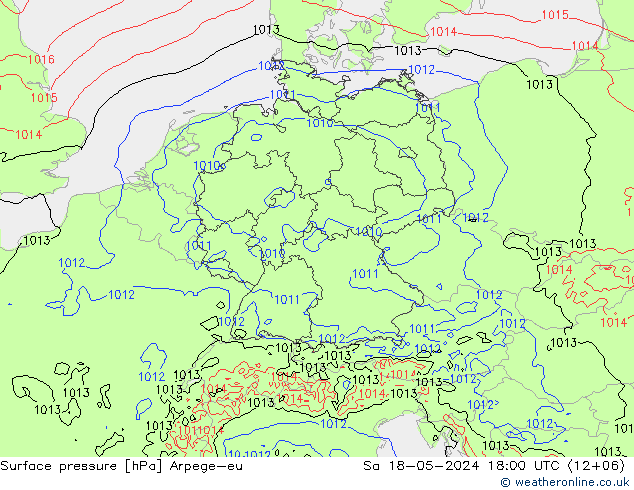 地面气压 Arpege-eu 星期六 18.05.2024 18 UTC