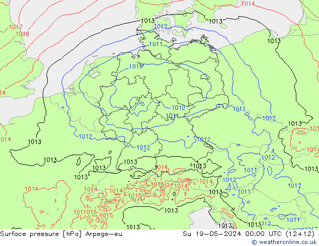 地面气压 Arpege-eu 星期日 19.05.2024 00 UTC