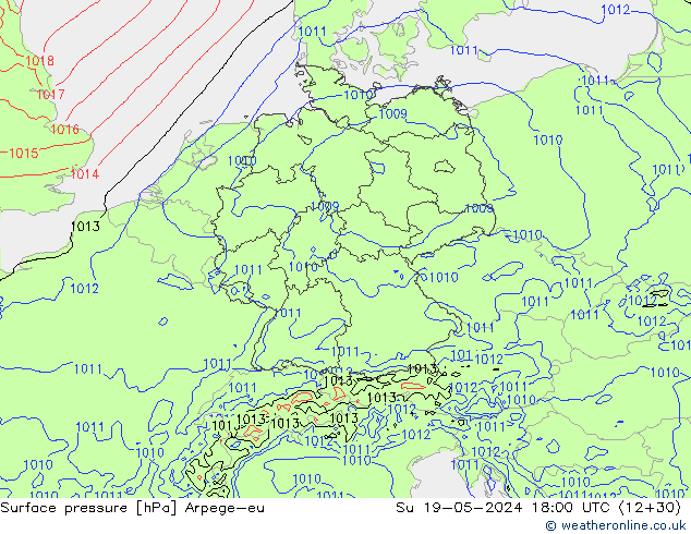 pressão do solo Arpege-eu Dom 19.05.2024 18 UTC