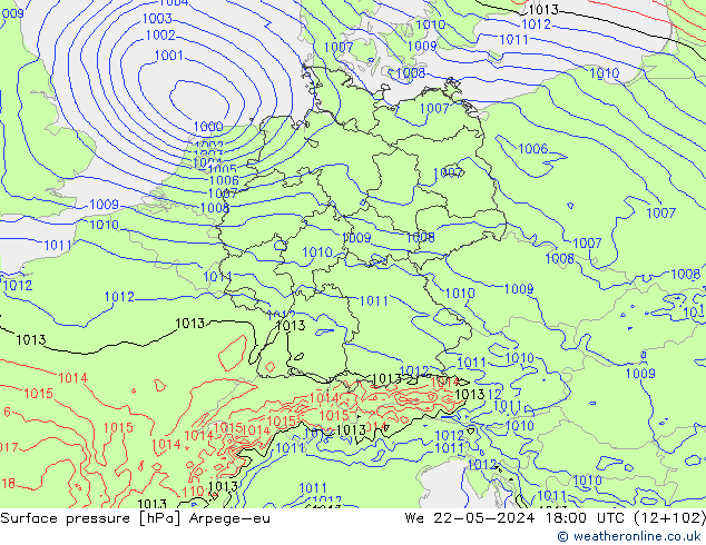 Luchtdruk (Grond) Arpege-eu wo 22.05.2024 18 UTC