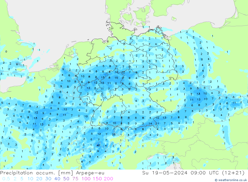 Toplam Yağış Arpege-eu Paz 19.05.2024 09 UTC