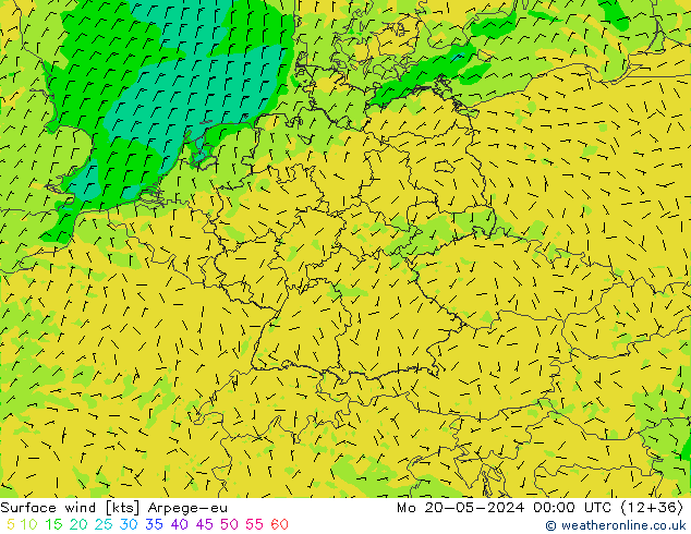 Surface wind Arpege-eu Mo 20.05.2024 00 UTC