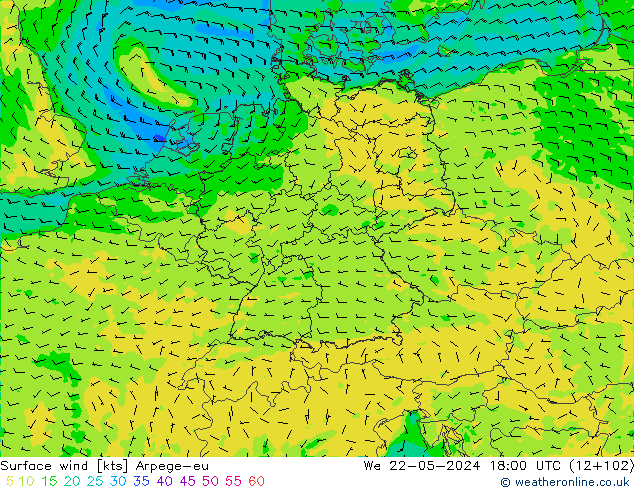 Surface wind Arpege-eu We 22.05.2024 18 UTC