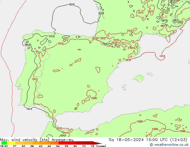 Windböen Arpege-eu Sa 18.05.2024 15 UTC