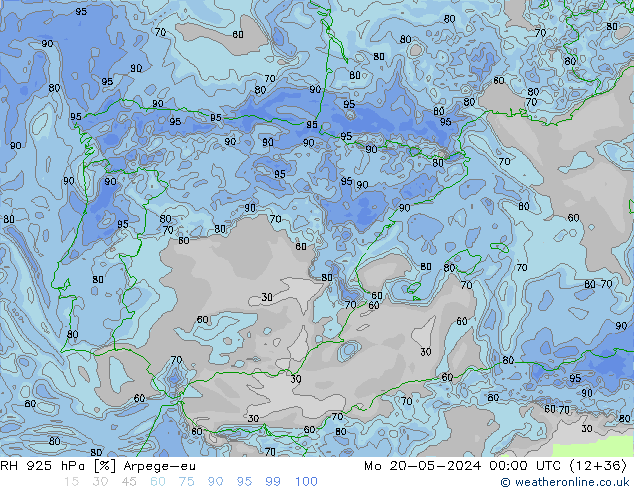 RH 925 hPa Arpege-eu lun 20.05.2024 00 UTC