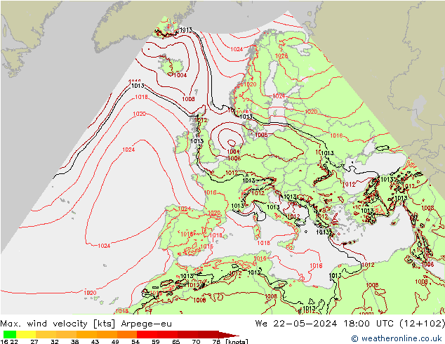 Maks. Rüzgar Hızı Arpege-eu Çar 22.05.2024 18 UTC