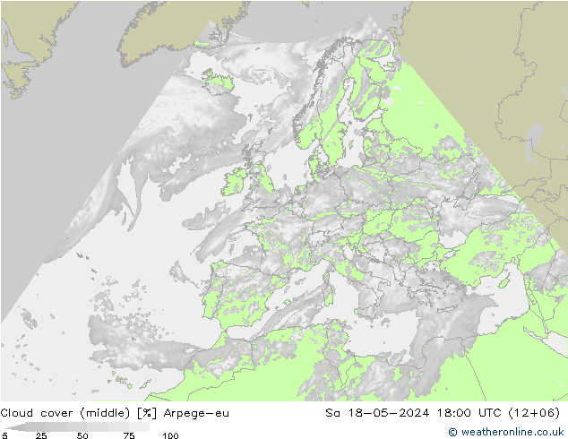 Cloud cover (middle) Arpege-eu Sa 18.05.2024 18 UTC