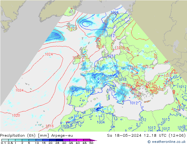 Precipitación (6h) Arpege-eu sáb 18.05.2024 18 UTC