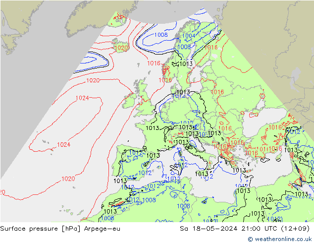 Surface pressure Arpege-eu Sa 18.05.2024 21 UTC