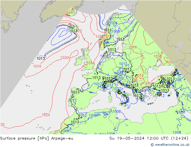 Presión superficial Arpege-eu dom 19.05.2024 12 UTC