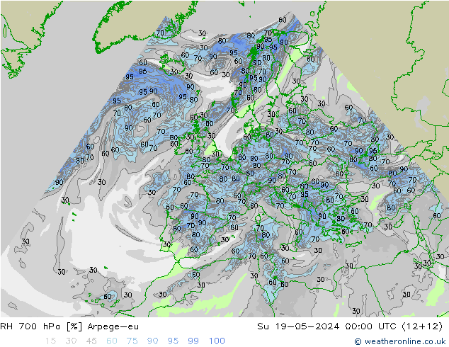 Humidité rel. 700 hPa Arpege-eu dim 19.05.2024 00 UTC
