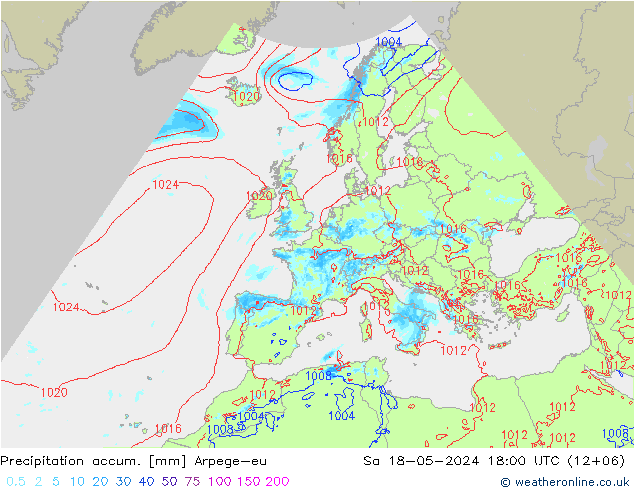 Precipitation accum. Arpege-eu so. 18.05.2024 18 UTC
