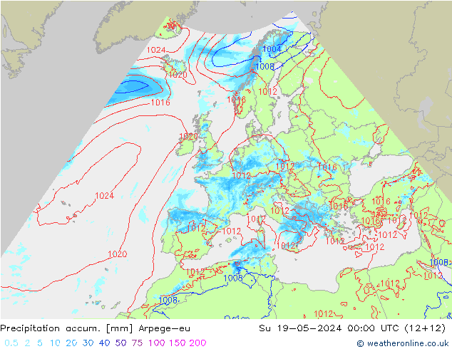 Precipitation accum. Arpege-eu Вс 19.05.2024 00 UTC