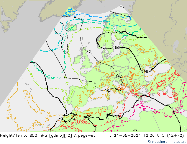Géop./Temp. 850 hPa Arpege-eu mar 21.05.2024 12 UTC