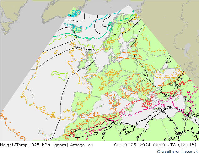 Hoogte/Temp. 925 hPa Arpege-eu zo 19.05.2024 06 UTC