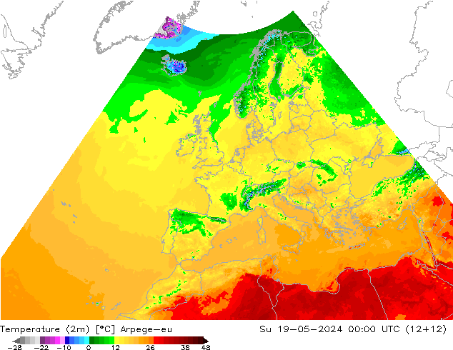 Temperature (2m) Arpege-eu Su 19.05.2024 00 UTC