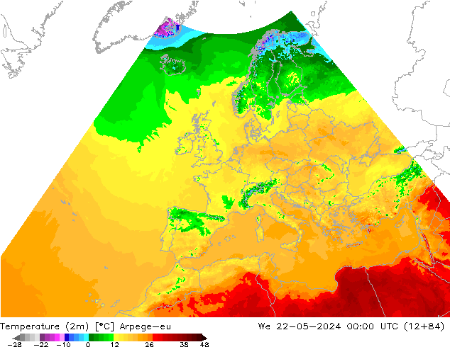 Temperature (2m) Arpege-eu We 22.05.2024 00 UTC