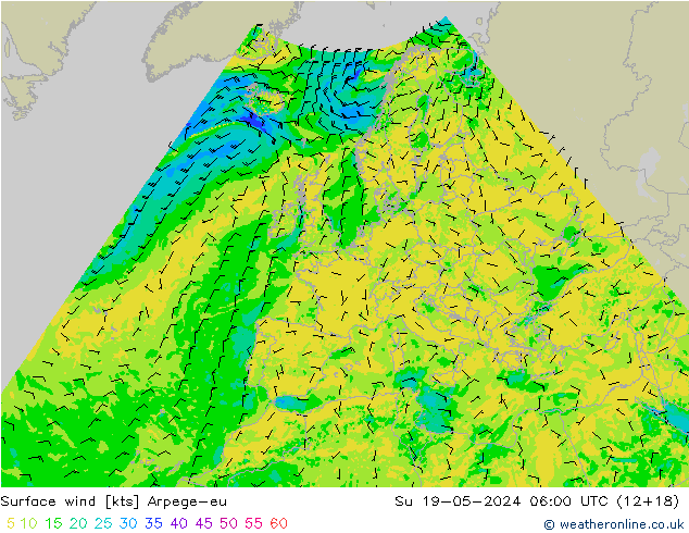 Surface wind Arpege-eu Su 19.05.2024 06 UTC