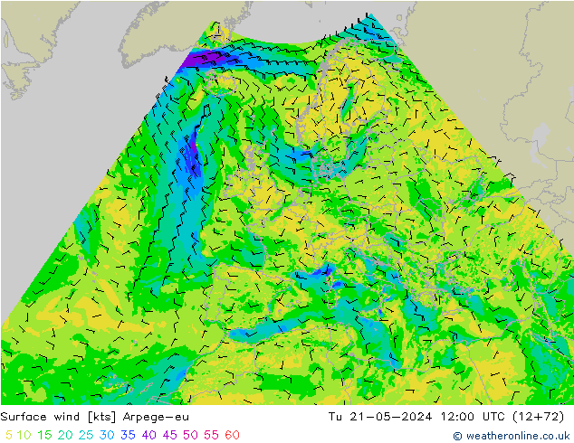 Surface wind Arpege-eu Tu 21.05.2024 12 UTC