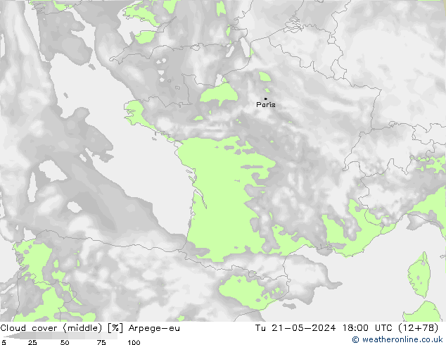 Wolken (mittel) Arpege-eu Di 21.05.2024 18 UTC