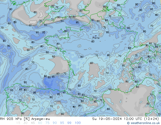 RH 925 hPa Arpege-eu Su 19.05.2024 12 UTC