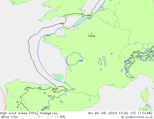 High wind areas Arpege-eu Mo 20.05.2024 12 UTC