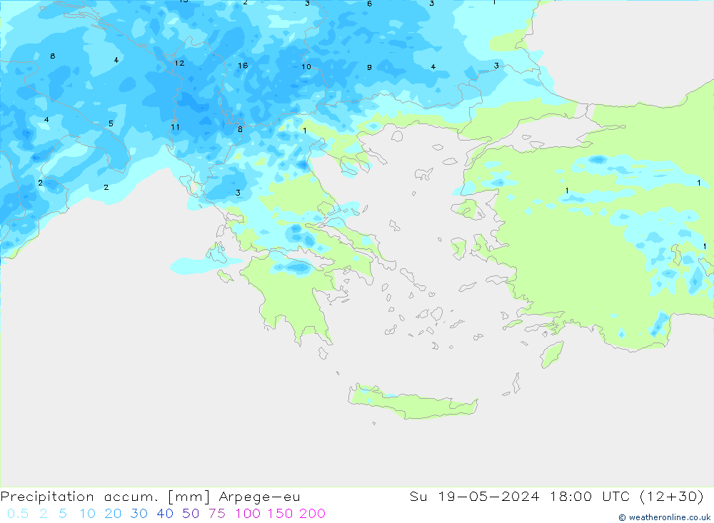 Toplam Yağış Arpege-eu Paz 19.05.2024 18 UTC