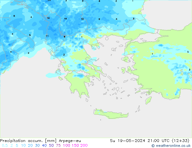 Precipitation accum. Arpege-eu Su 19.05.2024 21 UTC