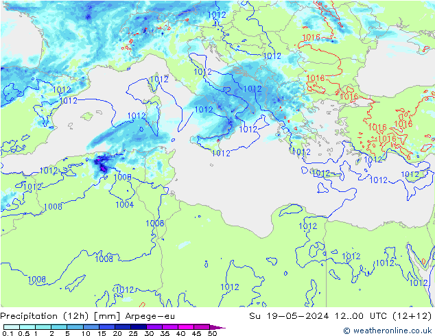 Yağış (12h) Arpege-eu Paz 19.05.2024 00 UTC
