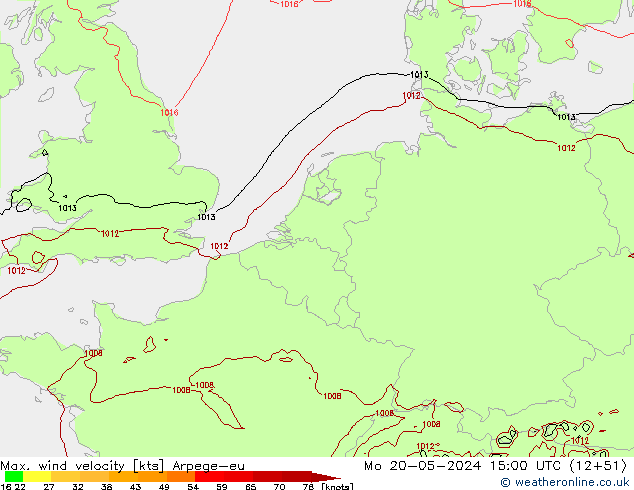 Max. wind velocity Arpege-eu lun 20.05.2024 15 UTC